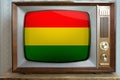 Old tube vintage tv with bolivia national flag on screen, television eternal values Ã¢â¬â¹Ã¢â¬â¹concept, global world trade, politics,